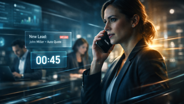 Insurance agent contacting a new lead within 45 seconds using Onyx AI agent system for instant follow-up and appointment booking